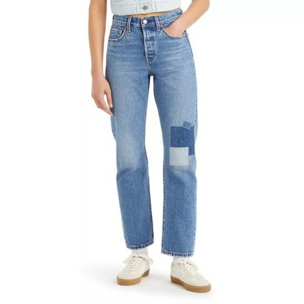 Levi's 501 Patchwork Denim Women's Size 27x30 Distressed Straight Leg Button fly
